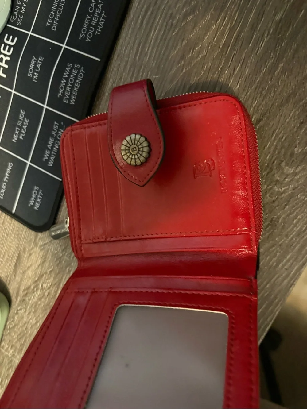 Bostonian Red Leather Women's Snap Wallet with Floral Button